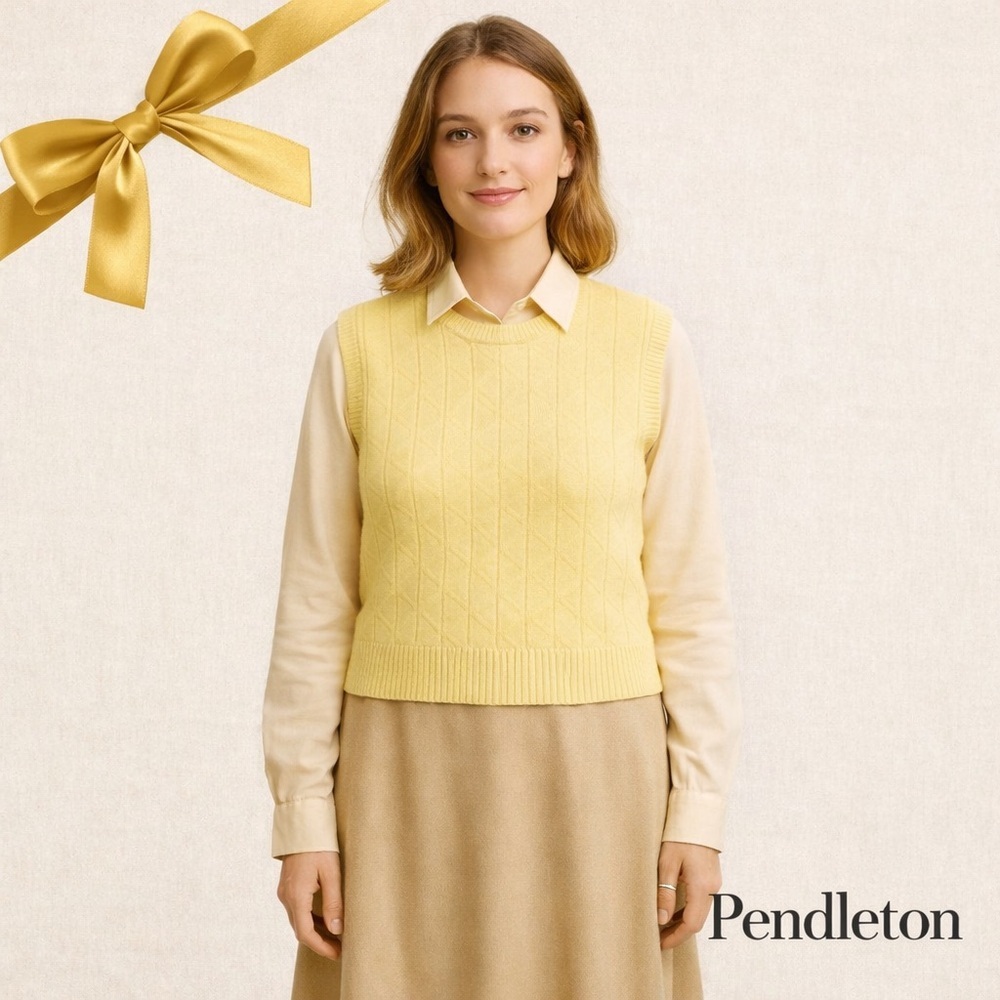 Pendleton Vintage Yellow Wool Sweater Vest Pure Virgin Wool Made in USA